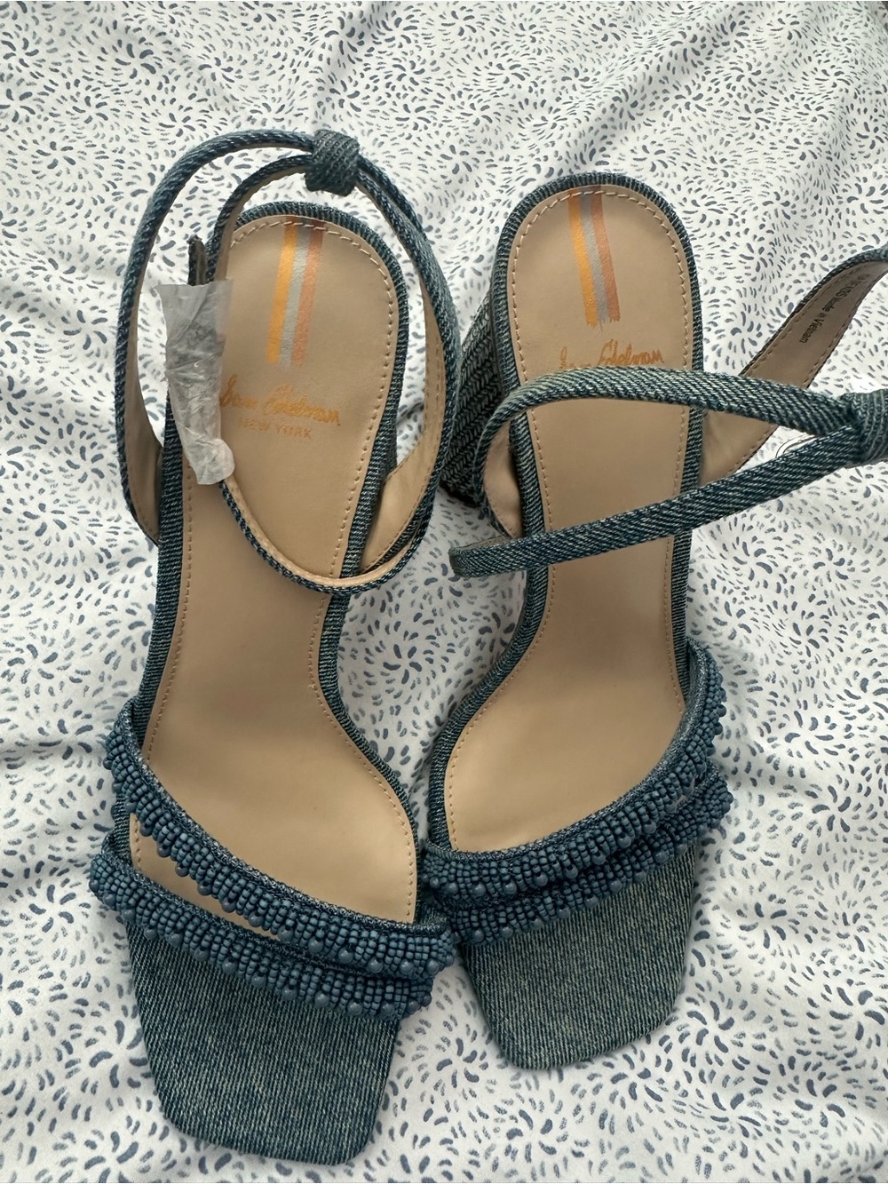 Sam Edelman KIA Beads Teal Blue Beaded Block Heel Sandals- size 8 - Picture 4 of 5